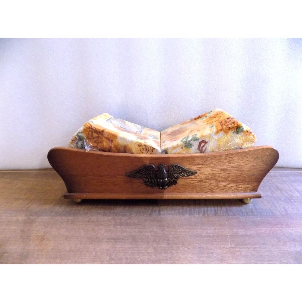 NOS 1970s Wash Cloth Gift Set in Wood Desk Tray by Royal Terry of California